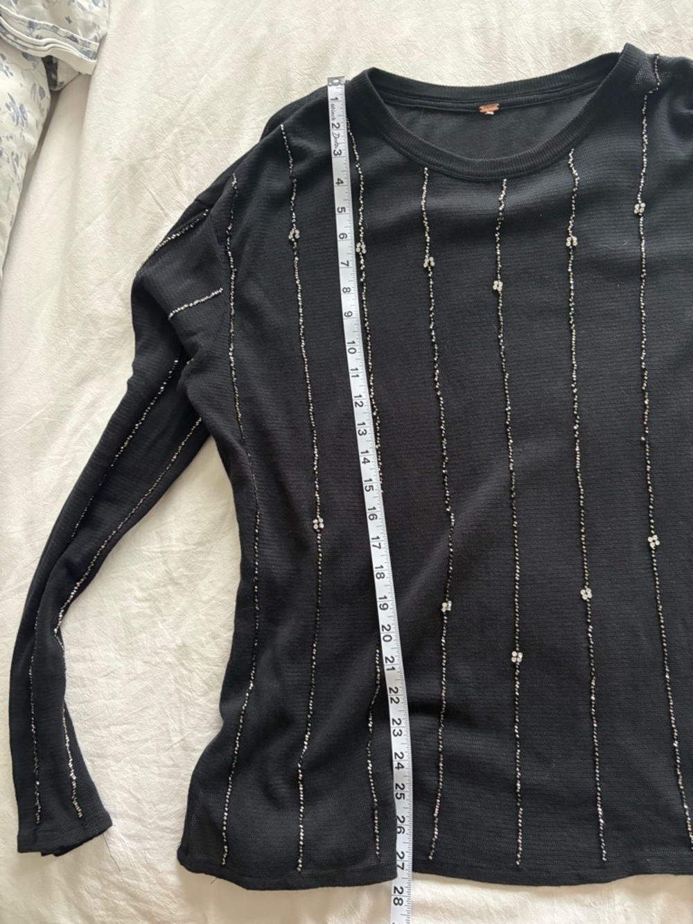 Free people diamond night Black Beaded Stripe Knit Sweater 100% cotton - Picture 10 of 12